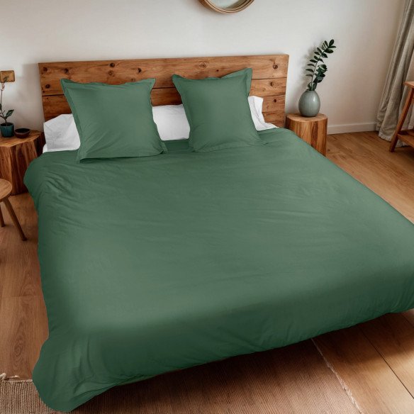 Parure de lit percale de coton bio | Vert cèdre